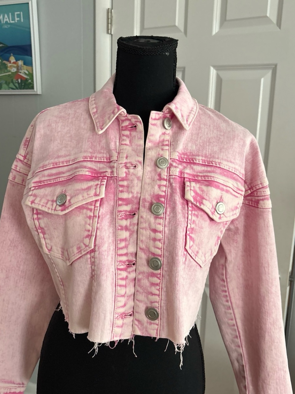Gianni Bini Pink Washed Cropped Denim Jacket